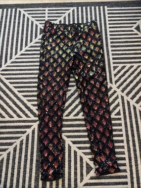 Black Leggings with Multicolor Sequin Shell Pattern